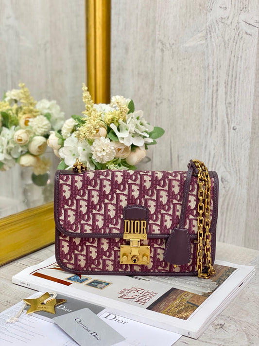 Dior WOC 鏈條包-帆布刺繡-紅色老花