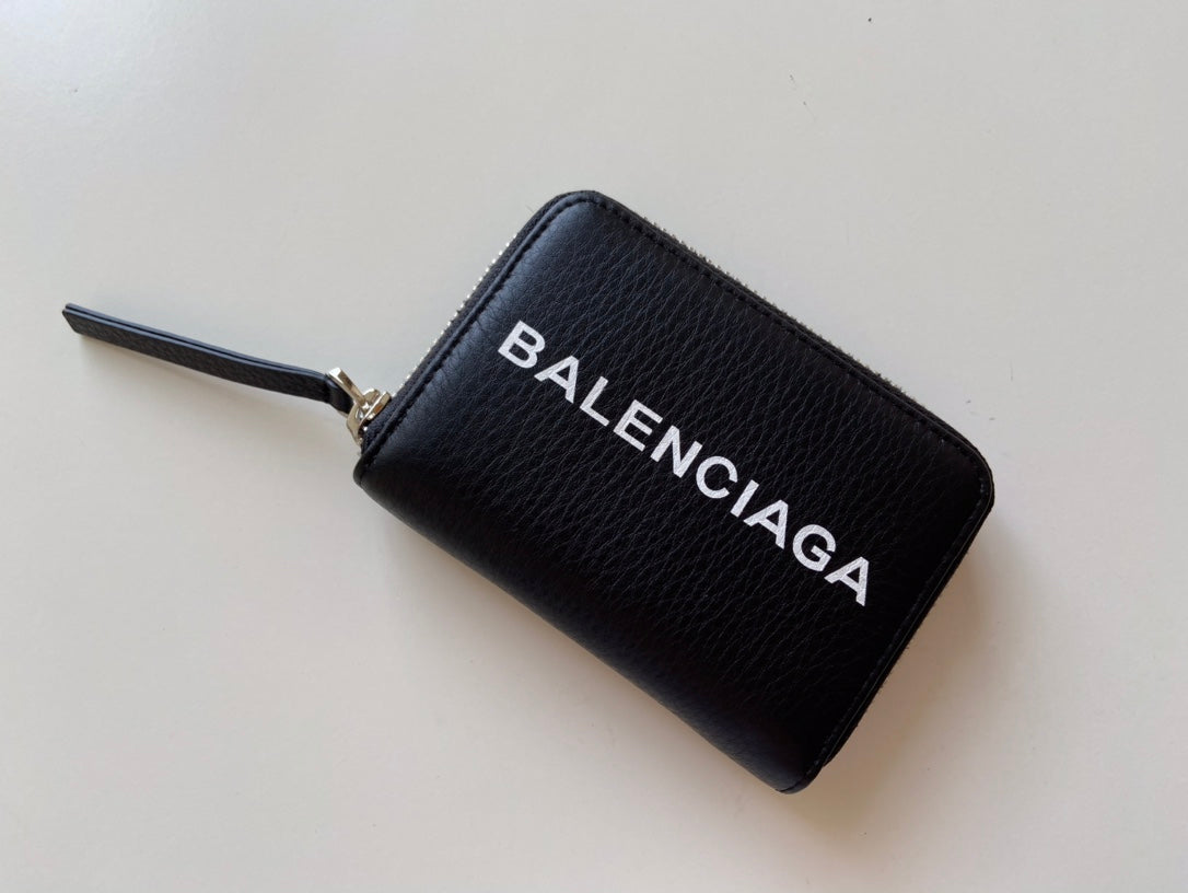 Balenciaga 拉鍊零錢包-荔枝牛皮