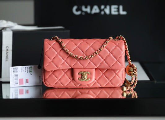 Chanel 金球CF口蓋包-珊瑚粉