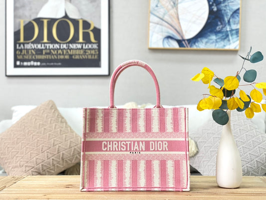 Dior Book Tote-小號36.5cm-粉色條紋