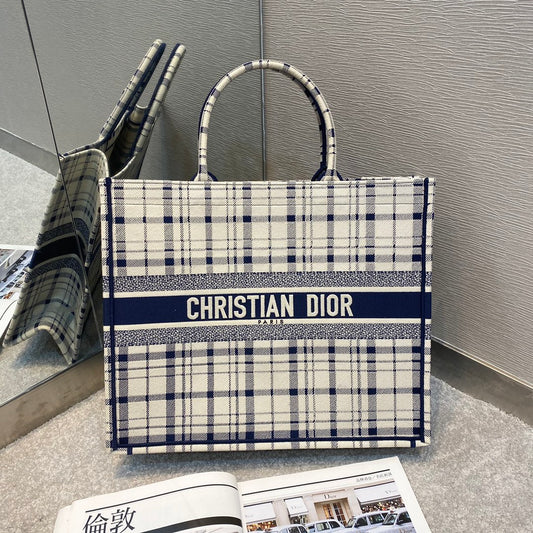Dior Book Tote-大號41.5cm-黑白格紋