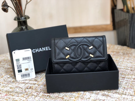 Chanel 復古CC荔枝牛皮-翻蓋中夾-復古五金