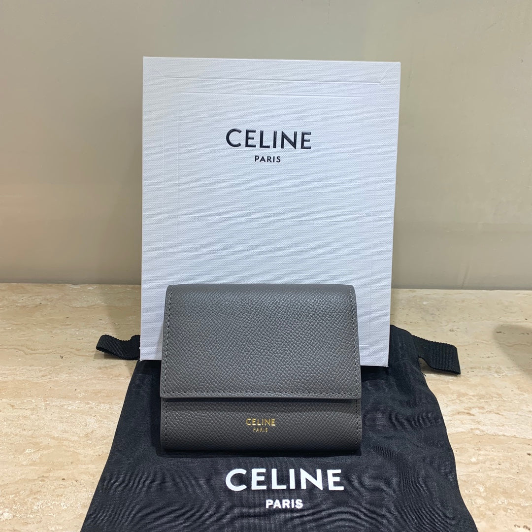 Celine 三折短夾-灰色掌紋