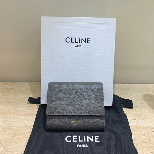 Celine 三折短夾-灰色掌紋