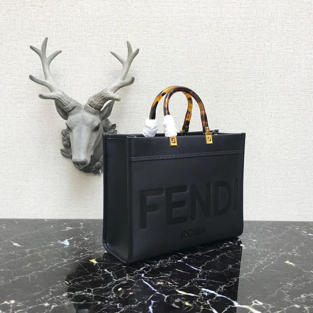 芬F家-Fendi Sunshine-中號黑色牛皮手提袋