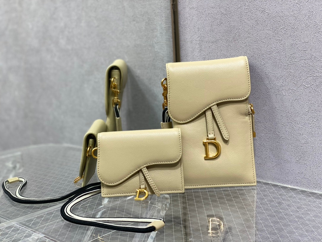 Dior-馬鞍 手機包 零錢包 奶油杏