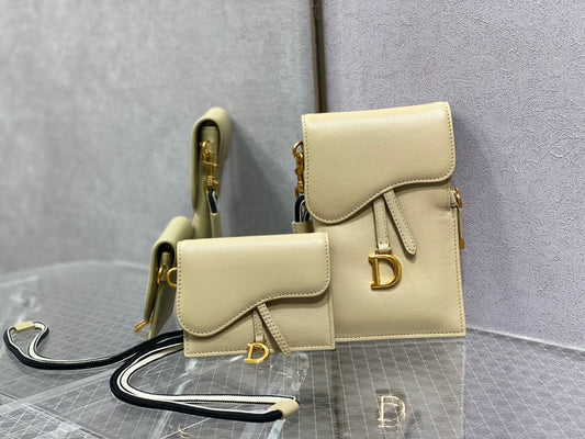Dior-馬鞍 手機包 零錢包 奶油杏