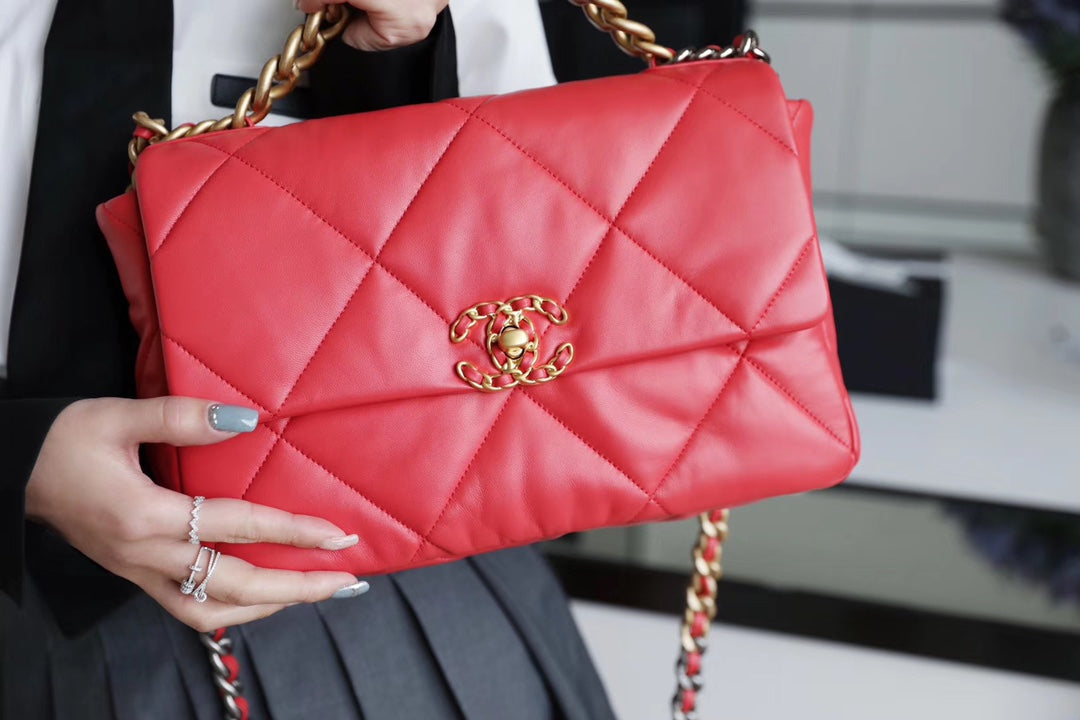 Chanel 19Bag-中號珊瑚紅