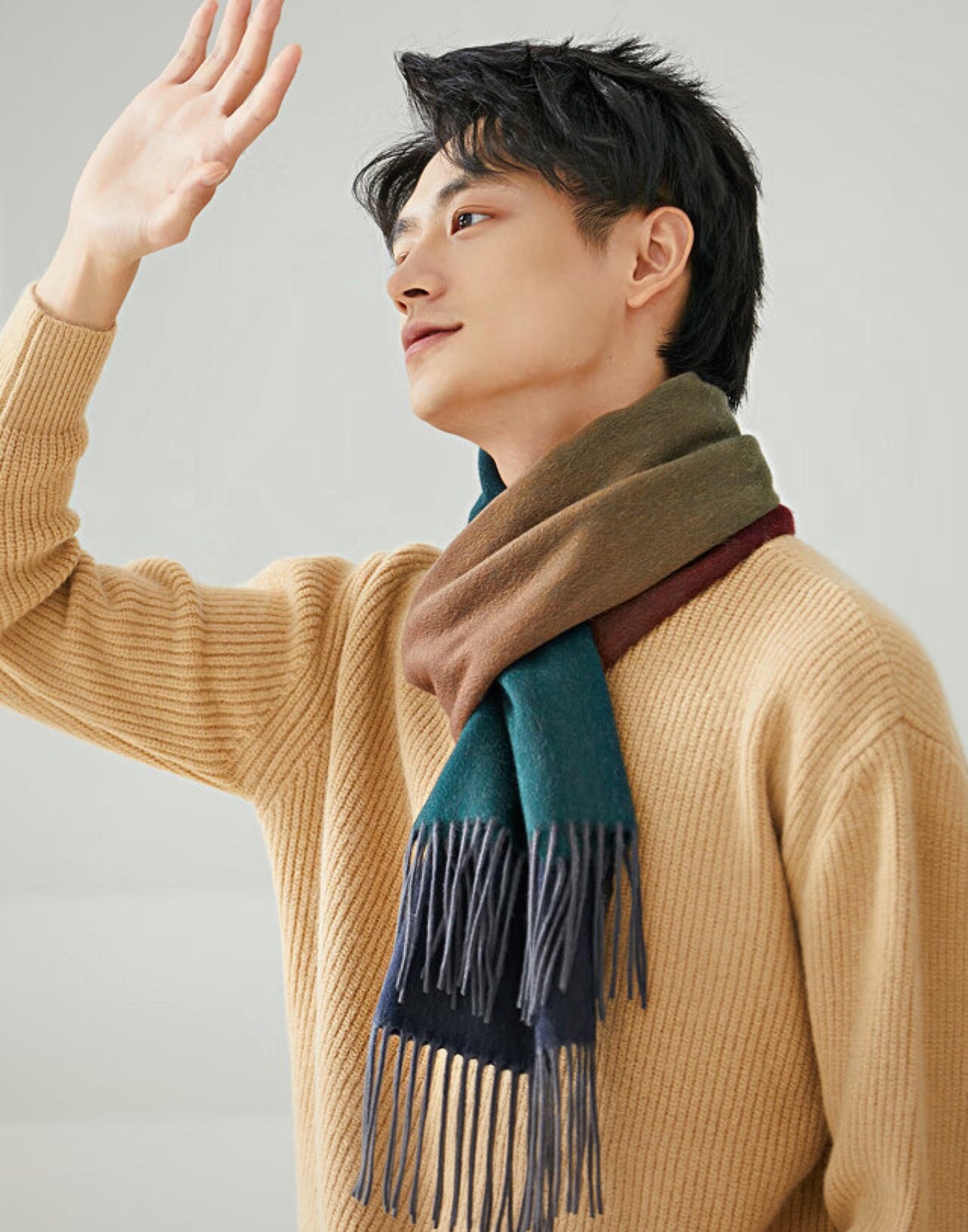 小愛款-多色漸變圍巾 32*190cm 頂級進口羊絨 綠色