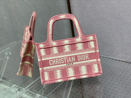 Dior Book Tote-Mini 23cm-粉色條紋