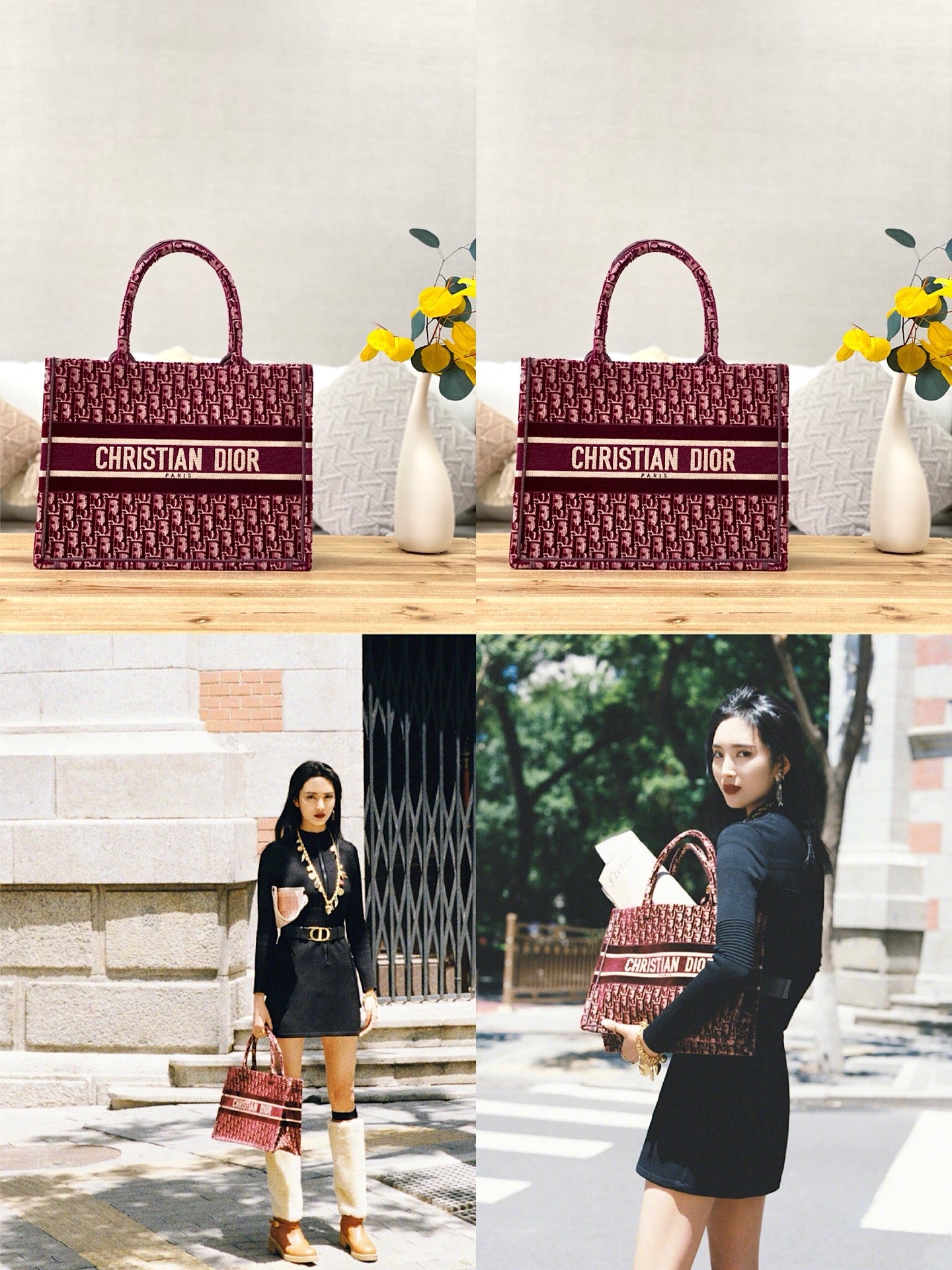 Dior Book Tote-小號36.5cm-紅色老花+天鵝絨