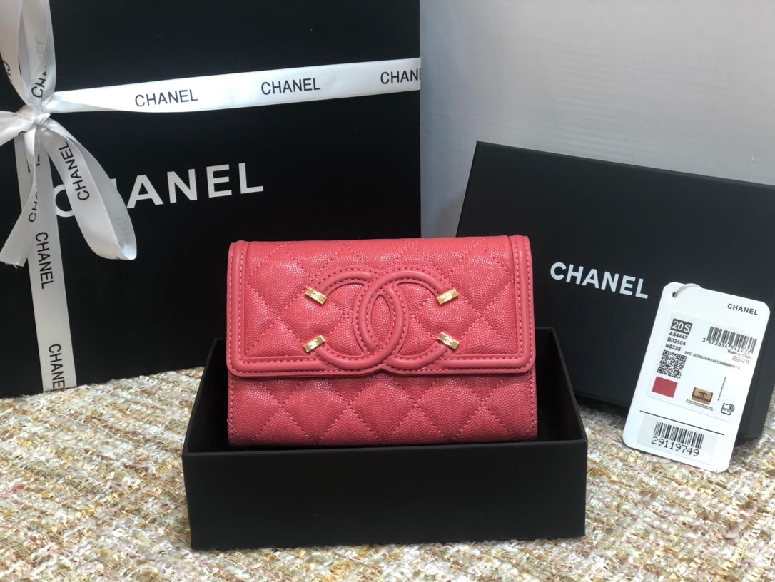 Chanel 復古CC荔枝牛皮-翻蓋中夾-復古五金
