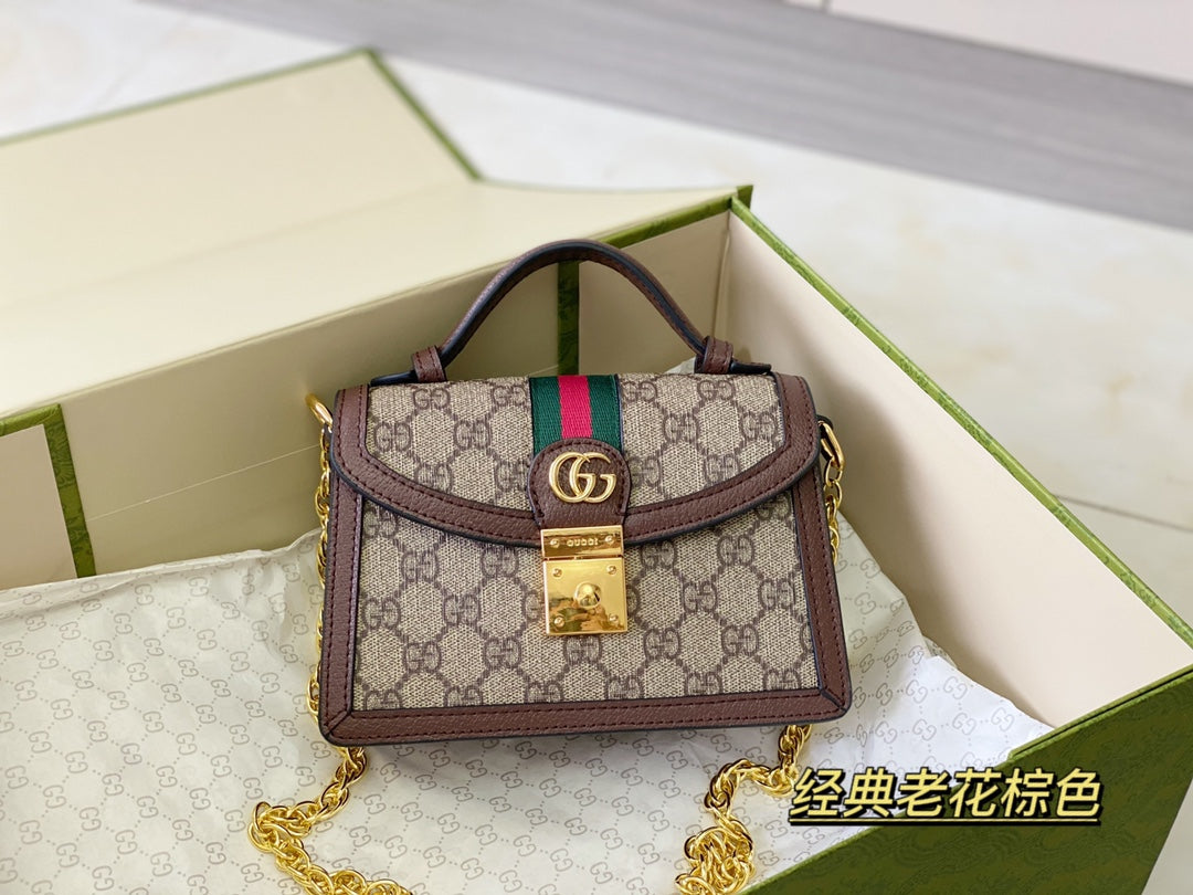 古G家-Ophidia 迷你手提斜挎包 19x13x6cm 經典老花棕