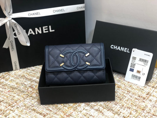 Chanel 復古CC荔枝牛皮-翻蓋中夾-復古五金