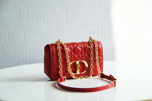 Dior Caro 小號20cm-紅色小牛皮