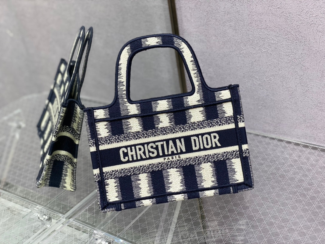 Dior Book Tote-Mini 23cm-深藍色條紋