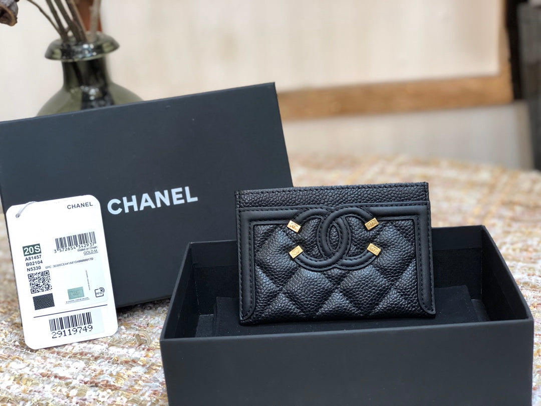 Chanel 復古CC荔枝牛皮卡包-仿舊五金