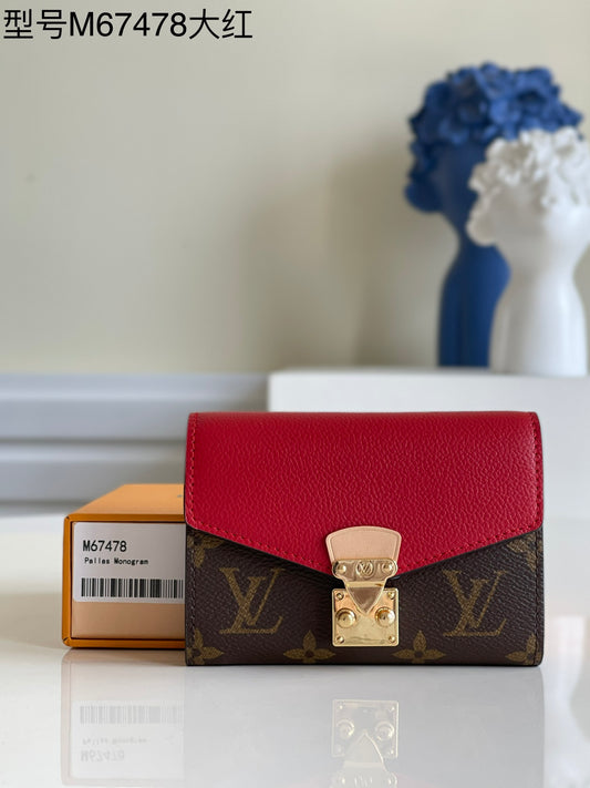 LV M67478 紅色老花 Pallas 三折短夾