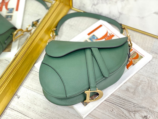 Dior Saddle 馬鞍包-手掌紋-大號墨綠色-25.5cm