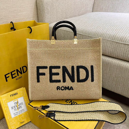 芬F家-Fendi Sunshine-中號編織手提袋