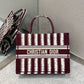 Dior Book Tote-小號36.5cm-酒紅色條紋