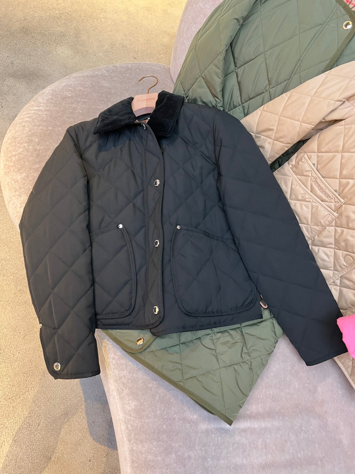 巴B家-秋冬棉服-經典格紋拼接燈芯絨衣領