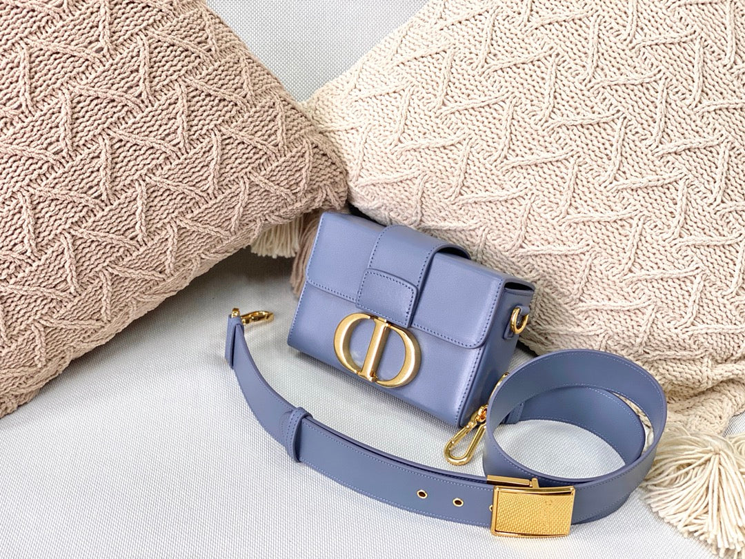 Dior 蒙田 Mini Box-平紋牛皮-金扣-17.5cm-藍色