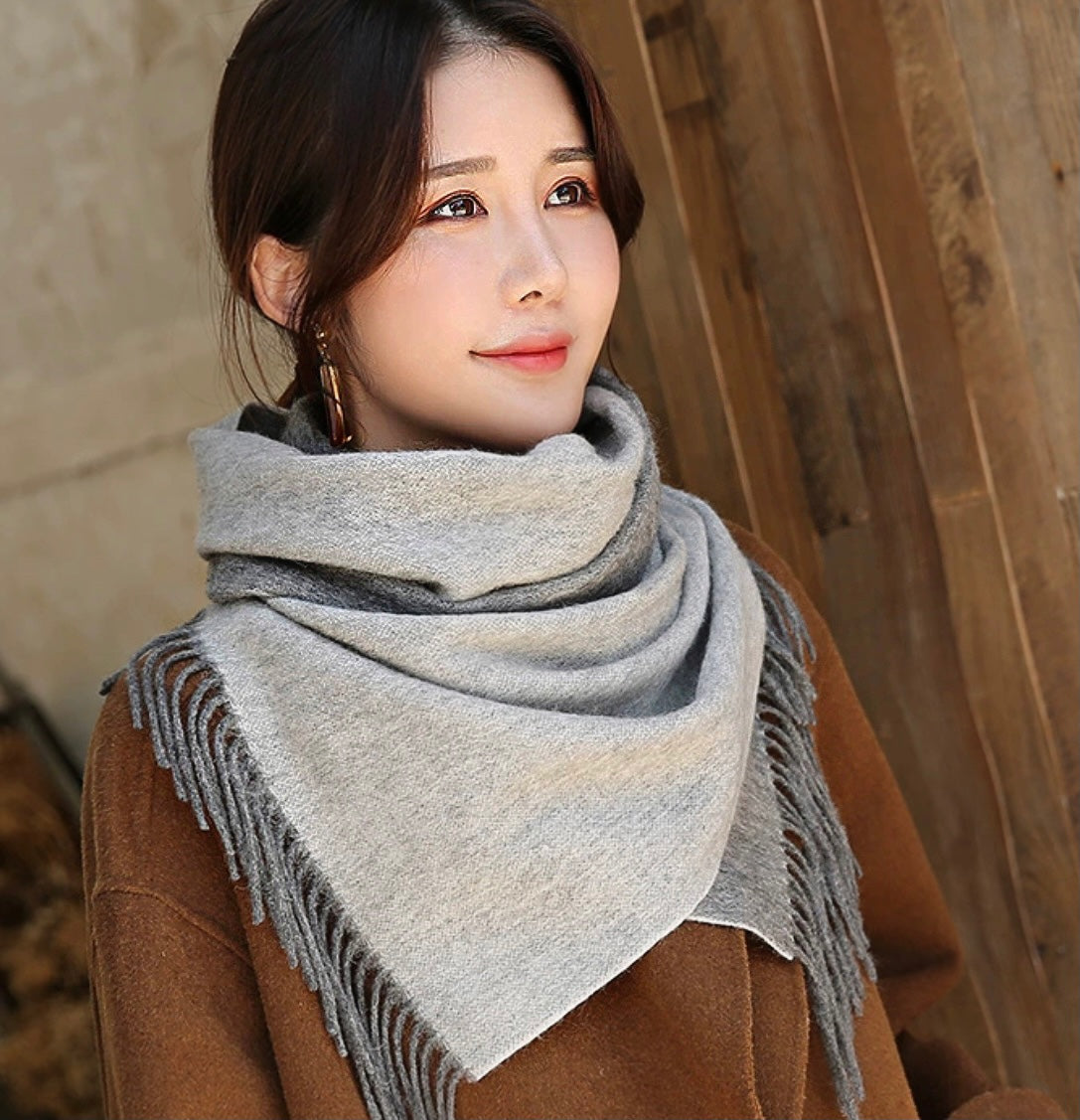 小愛款-雙面羊絨圍巾 180*30cm 蒙古高原細羊絨 淺灰色