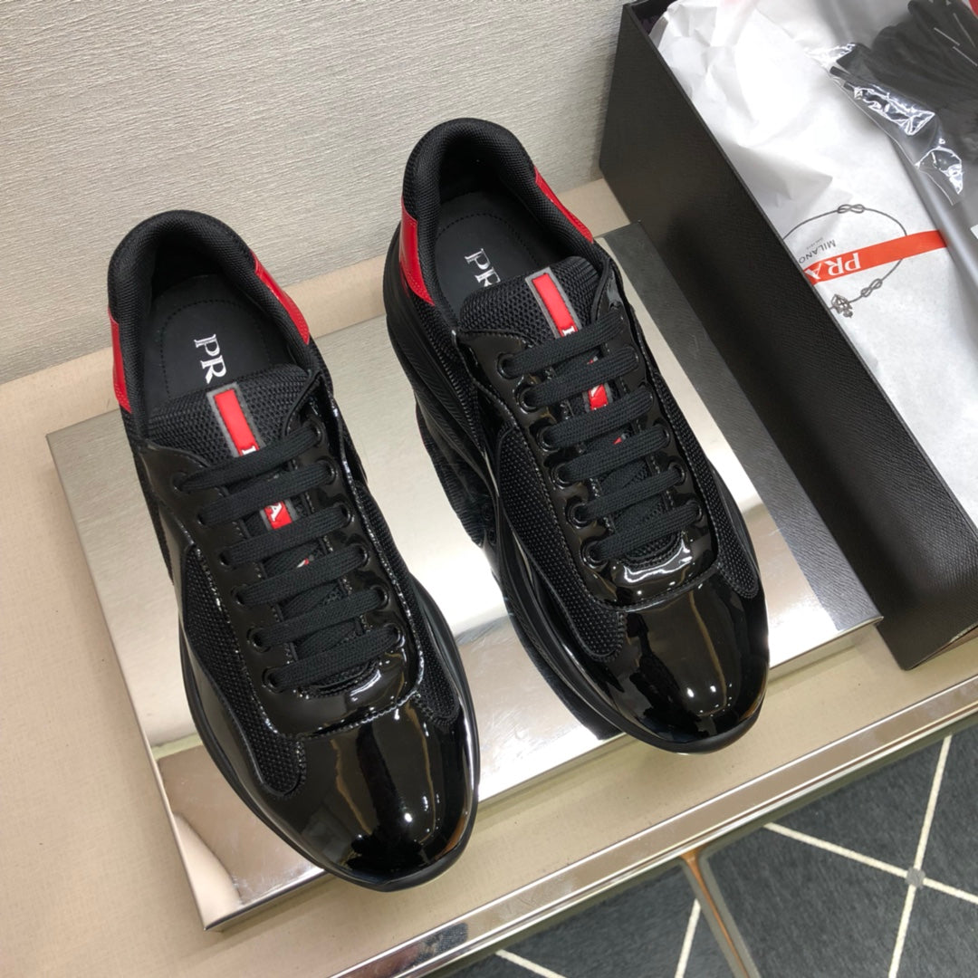 Pra-小牛皮 休閒運動鞋 黑紅色