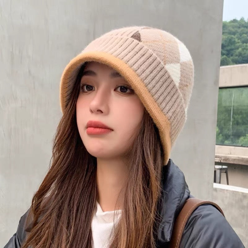 賽C家-格紋毛帽 杏色