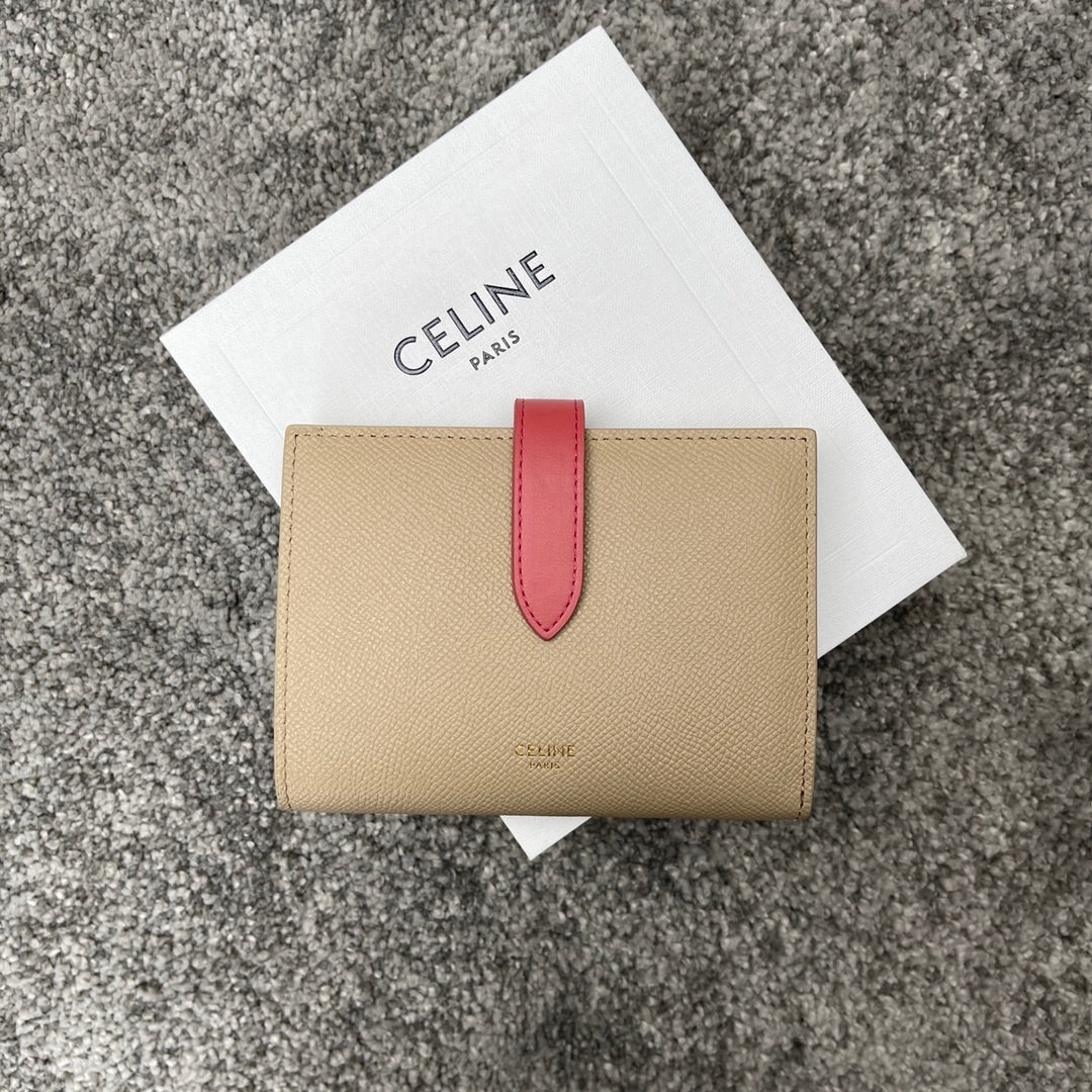 Celine 中夾-STRAP粒面小牛皮錢包