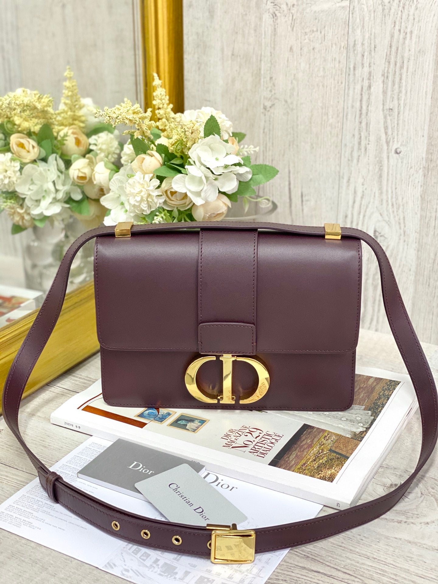 Dior 蒙田 30 Montaigne系列-24cm-牛皮平紋-棗色