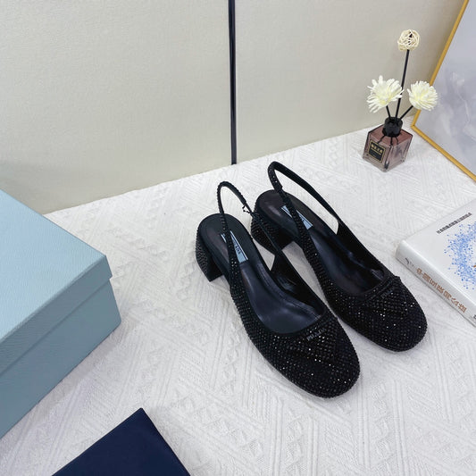Prada 鞋-Prada 貼鑽 低跟瑪莉珍鞋（黑）