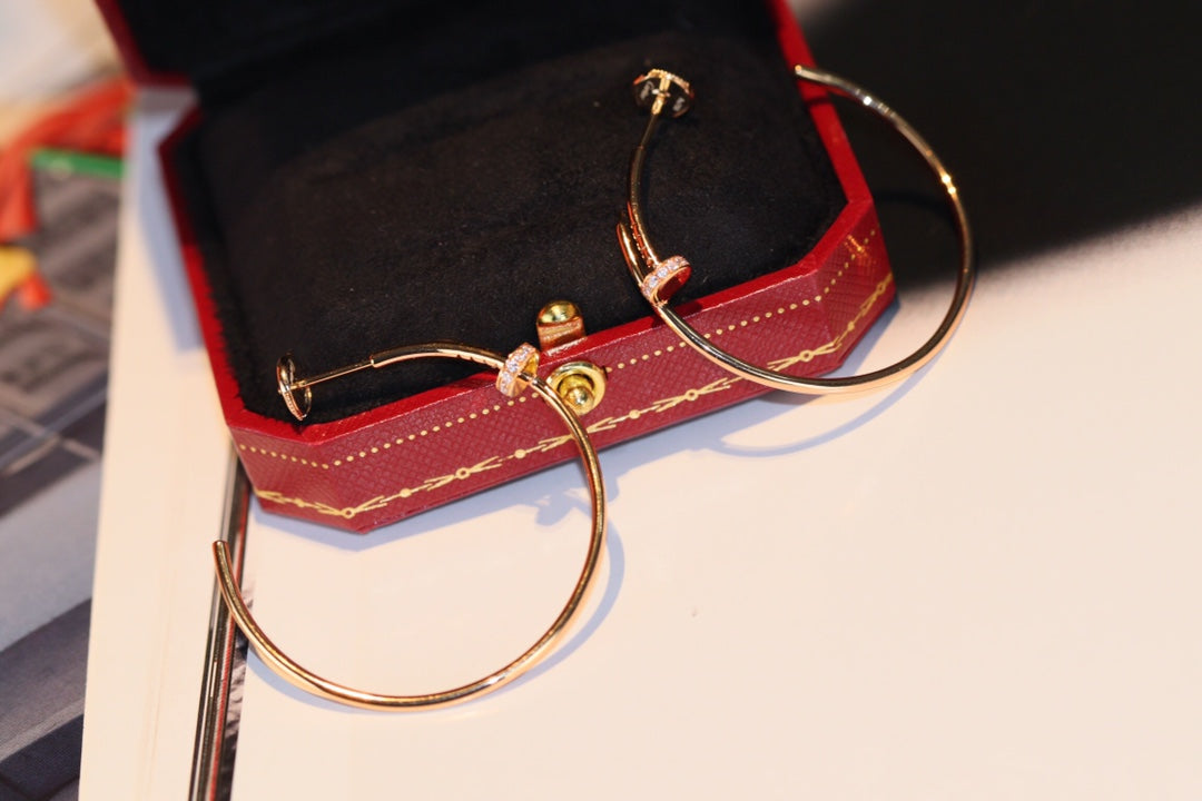 Cartier 釘子耳環-玫瑰金/白金-半鑽