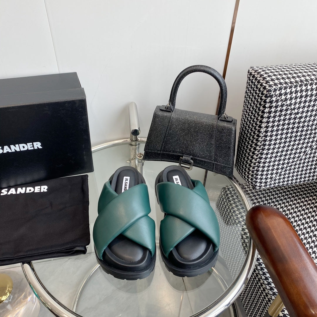 Jil sander-羊皮厚底麵包拖鞋