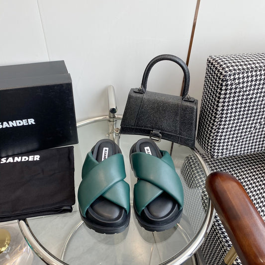 Jil sander-羊皮厚底麵包拖鞋