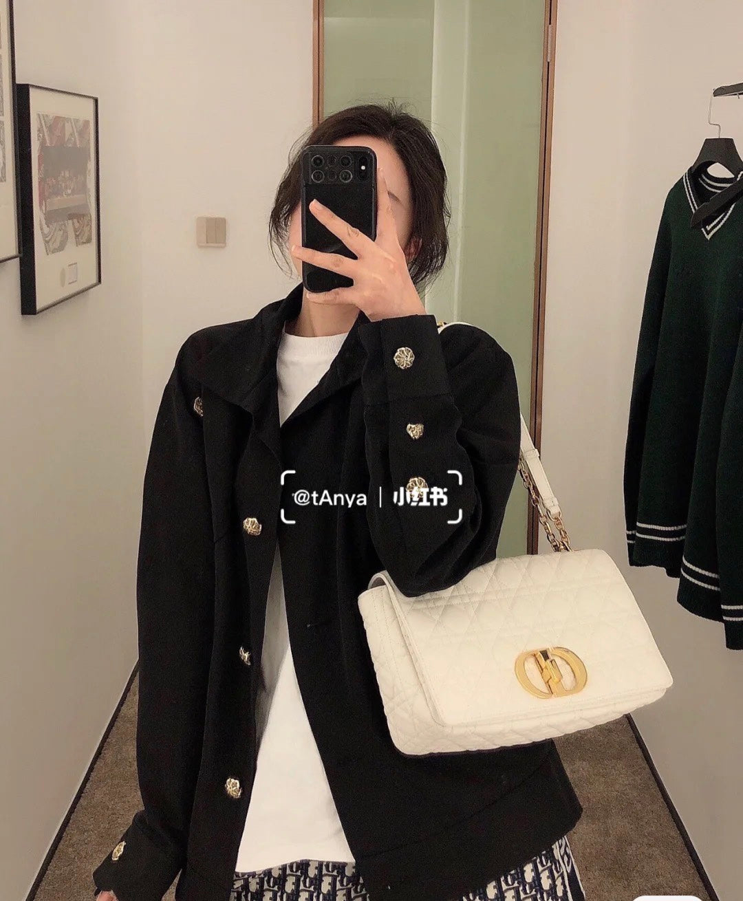 Dior Caro 大號28cm-白色小牛皮