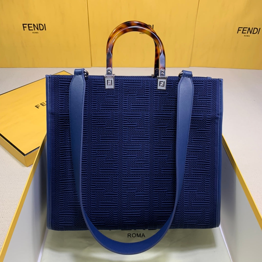 芬F家-Fendi Sunshine-中號藍色網眼手提袋