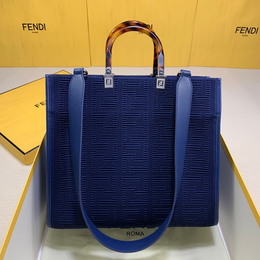 芬F家-Fendi Sunshine-中號藍色網眼手提袋