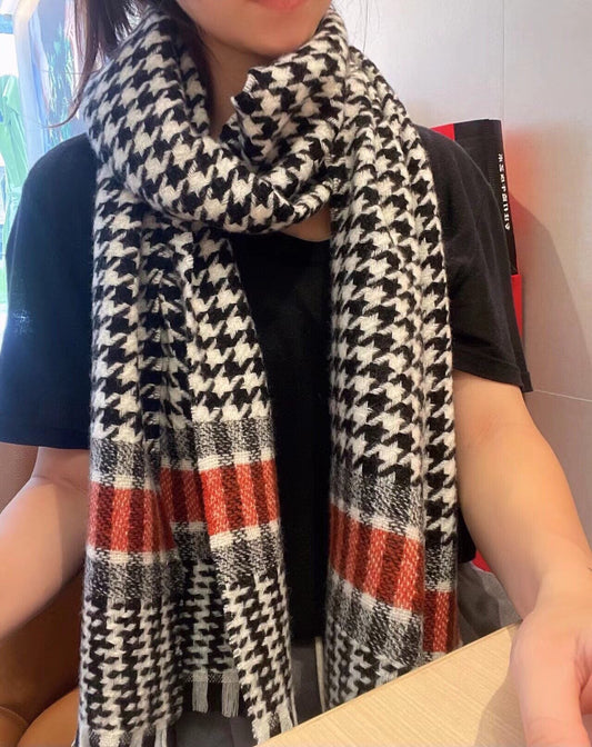 迪D家-千鳥格輕縮絨圍巾 34*188cm 100%綿羊毛