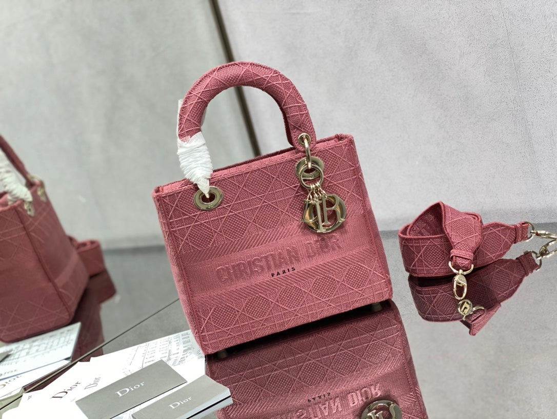 Dior Lady D-Lite黛妃包-刺繡木槿粉