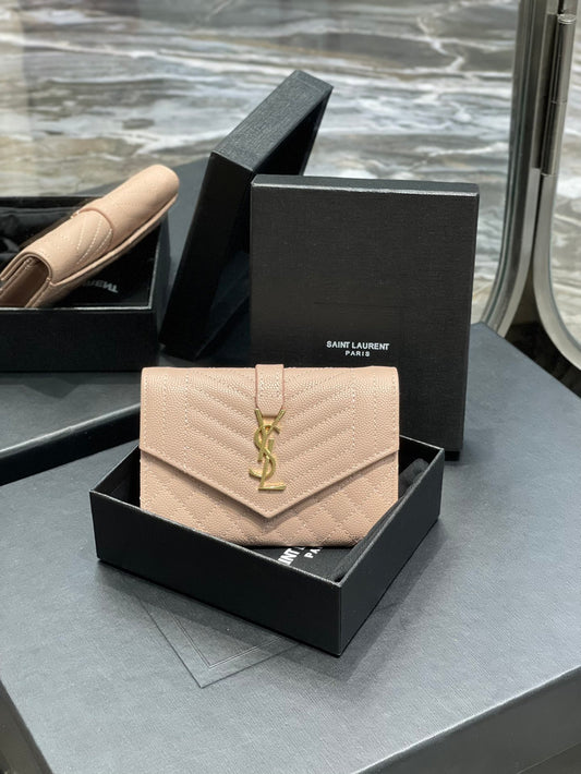 YSL 新款短夾-粉色金扣