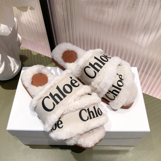 Chloe鞋-Chloe 羊羔毛 拖鞋(白)
