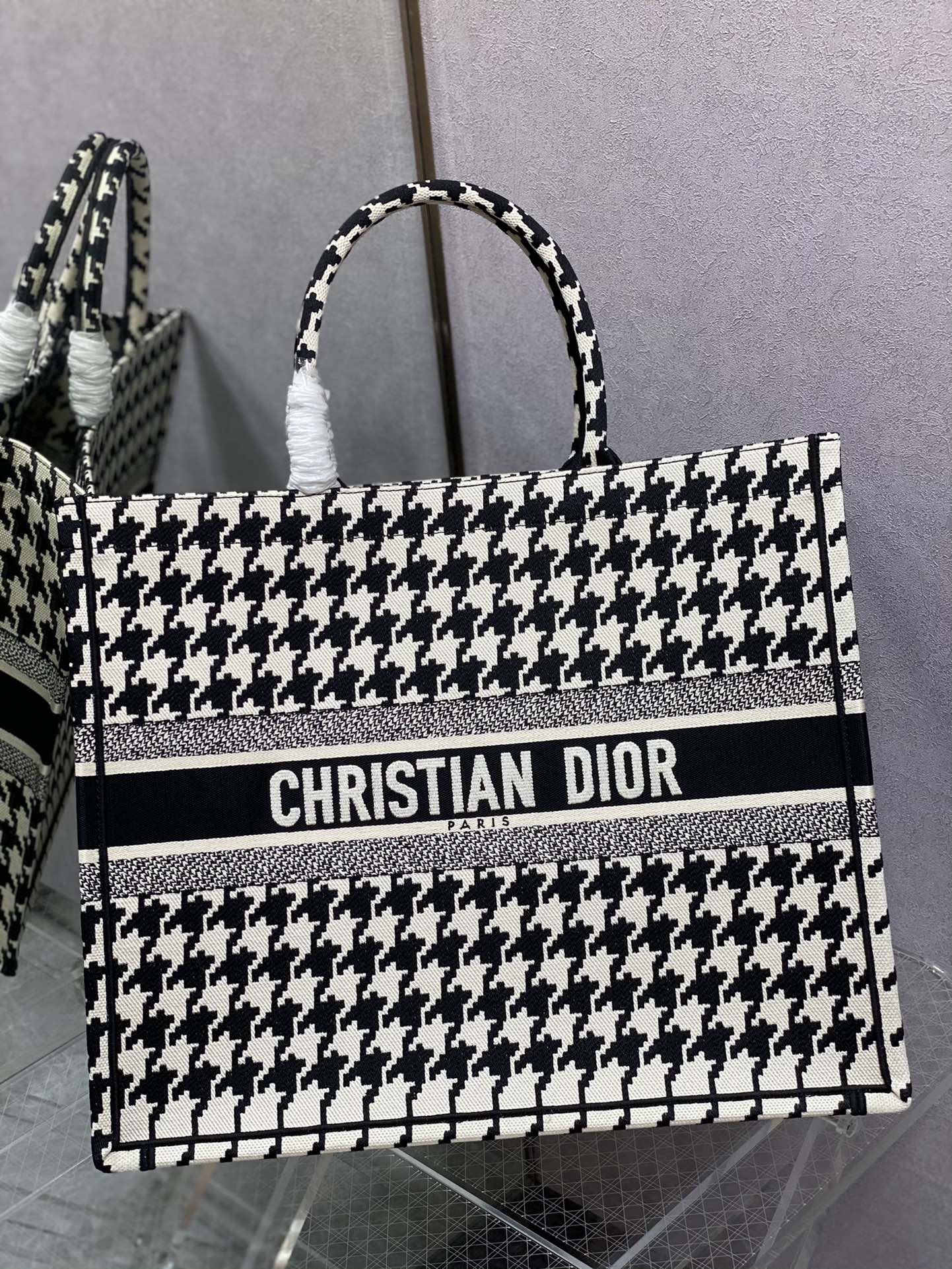 Dior Book Tote-大號41.5cm-黑色千鳥格