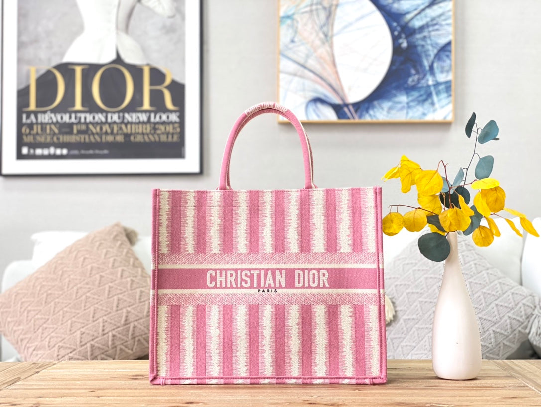 Dior Book Tote-大號41.5cm-粉色條紋