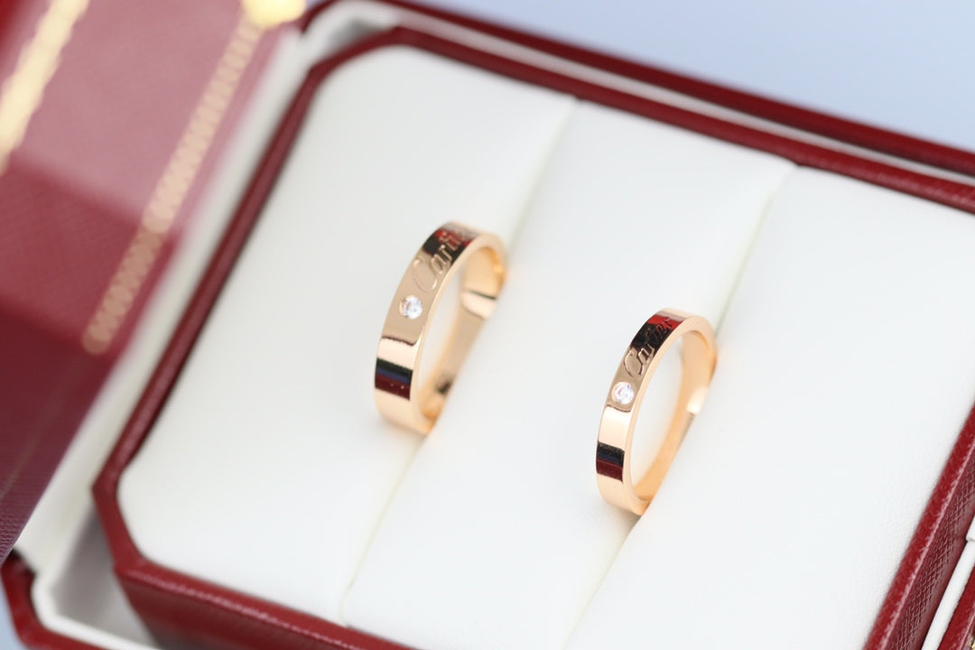 Cartier 經典簽名單鑽戒指-玫瑰金/白金