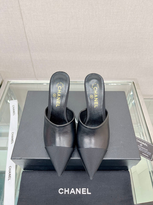 小香家-coco珍珠高跟拖鞋 8.5cm 黑色