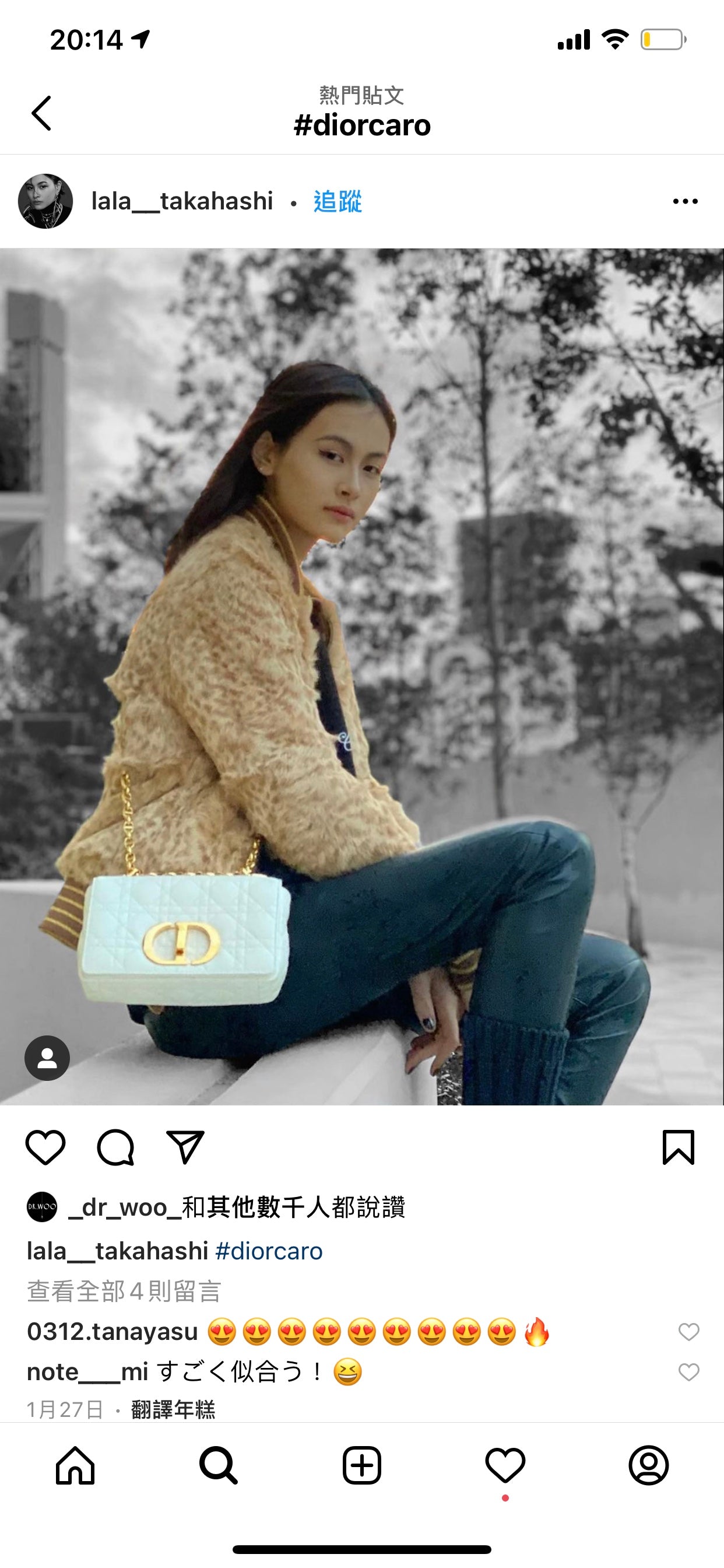 Dior Caro 小號20cm-白色小牛皮