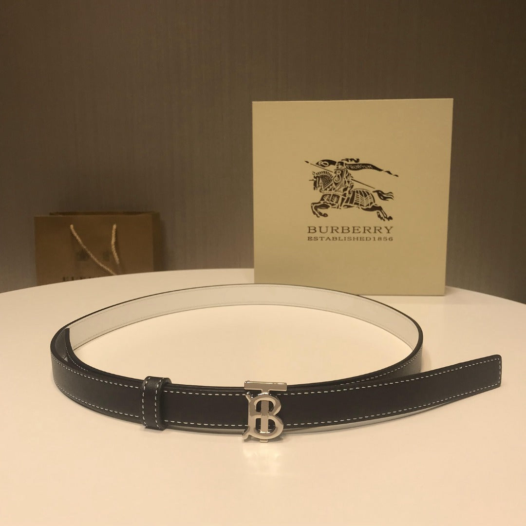 巴B家-黑色銀扣皮帶-2.0cm