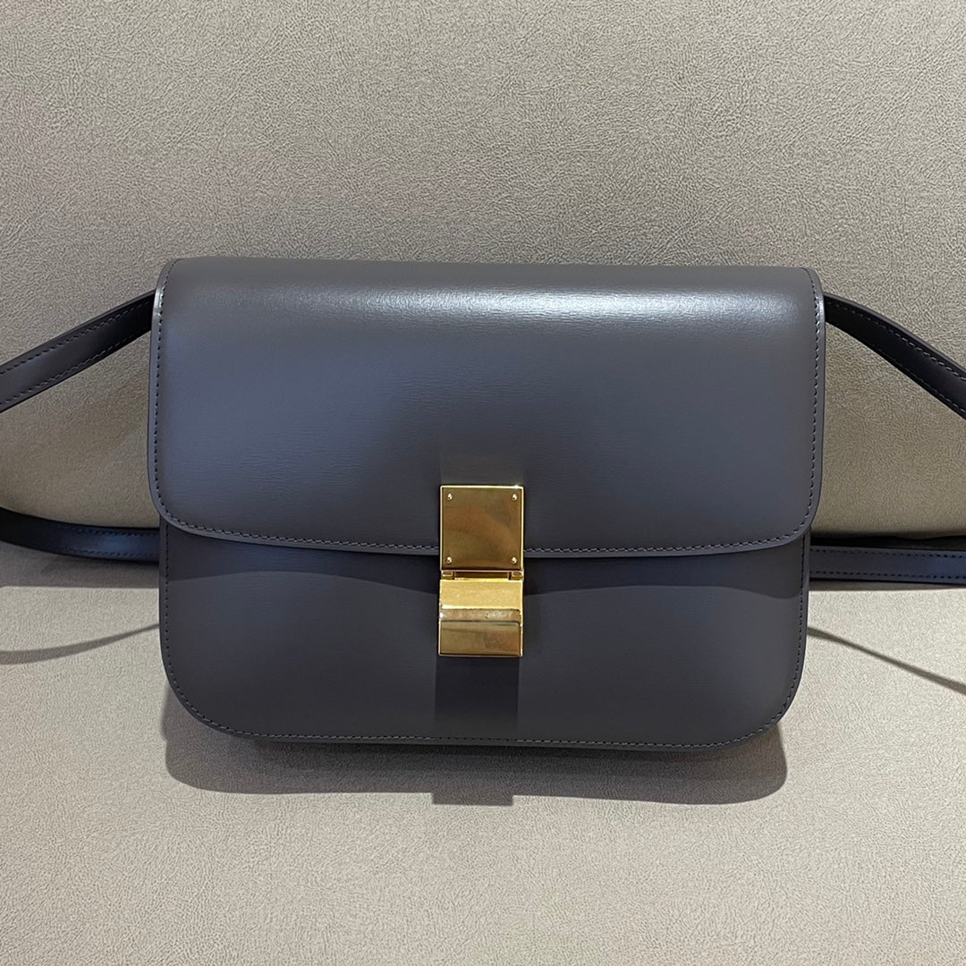 賽C家-Box Teen 細橫紋手袋-中號-淺碳黑